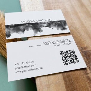 Cartão De Visita Aquarela fresca minimalista em preto e branco