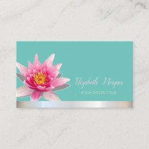 Cartão De Visita Aquarela Lotus Faixa Prata Ioga Verde-água 