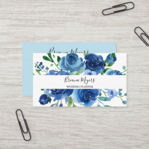 Cartão De Visita Aquarela Moderna Floral Azul Naval Roteiro