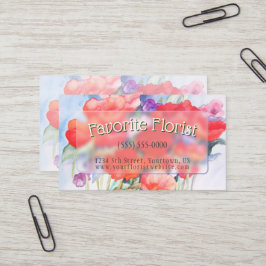 Cartão De Visita Aquarela Papoulas Vermelhas Selvagens