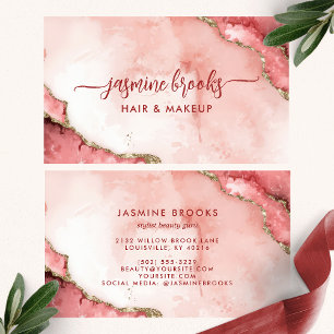 Cartão De Visita Aquarela Rosa Bege e Dourado Chic