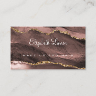 Cartão De Visita Aquarela Rosa Dourado Glitter Ágata Maquiador