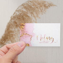 Cartão De Visita Aquarela Rosa-Notícia e Caligrafia Dourada