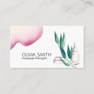 Cartão De Visita Aquarela Rústica Moderna Floral Verde Massagem 