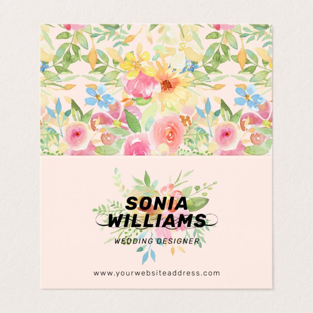 Cartão De Visita Aquarelas delicadas buquês de flores (Exterior Desdobrado)