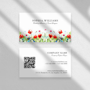 Cartão De Visita Aquarelas - Papagaios vermelhos Flores de primaver