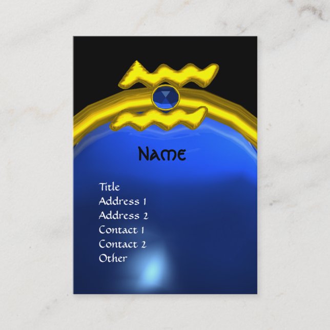 Cartão De Visita AQUARIUS DOURADO JEWEL SAPPHIRE MONOGRAMA azul pre (Frente)