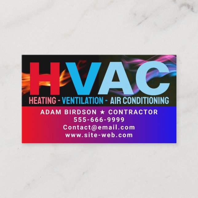 Cartão De Visita Aquecimento e refrigeração e ar condicionado | HVA (Frente)