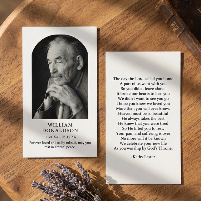 Cartão De Visita Arched Photo Funeral Sympathy Prayer (Criador carregado)