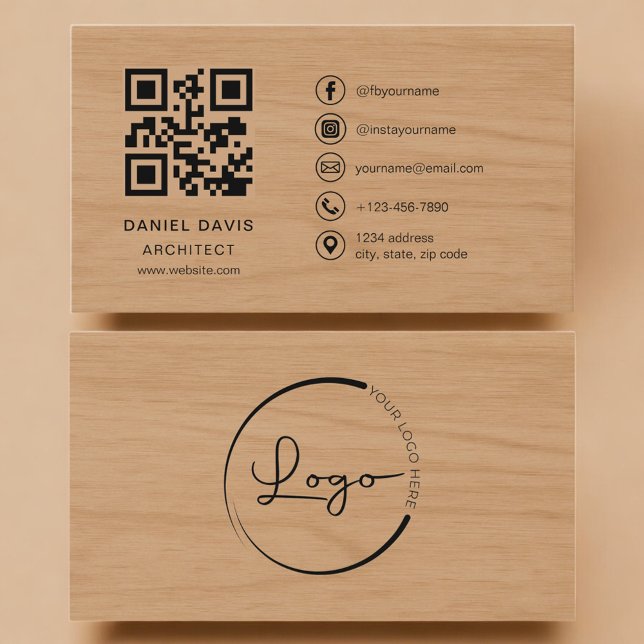Cartão De Visita Architect Wood Professional QR Code (Criador carregado)