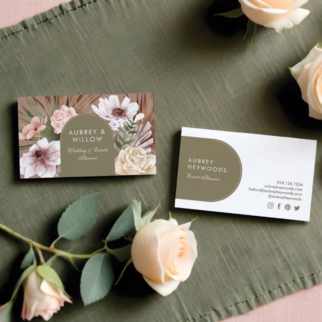 Cartão De Visita Arco de Bohemian Boho Florals Moderno (Modern Chic Bohemian Watercolor Boho Florals Arch Business Card)