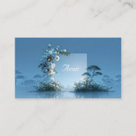 Cartão De Visita Arco Floral Azul Paisagem Aquática Nebulosa Minima