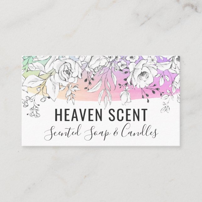 Cartão De Visita Arco-Íris Com Sabão E Vela De Rosa Branca (Frente)