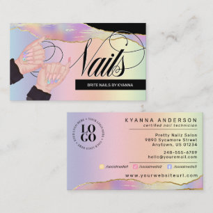 Cartão De Visita Arco-Íris holográfico de Nail Tech/Salon - Logotip
