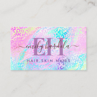 Cartão De Visita Arco-Íris Leopardo Iridescente Salão Profissional 