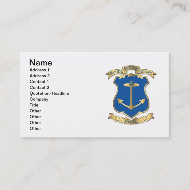 Cartão De Visita Armas do Estado de Rhode Island (Frente)