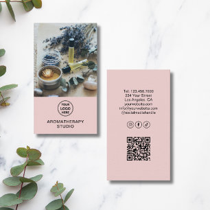 Cartão De Visita Aromaterapia Logotipo Spa QR Rosa Profissional