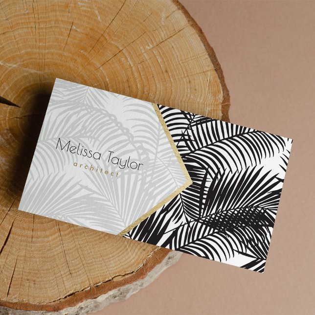 Cartão De Visita Arquiteto da palmeira de ouro branco preto moderno (Modern black white gold palm tree architect business card)