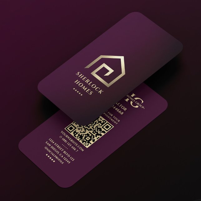 Cartão De Visita Arquiteto Desenvolvedor Luxo Casa Dourada Roxa (Architecture Realtor Luxury Purple Gold House Business Card
)
