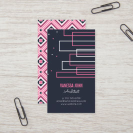 Cartão De Visita Arquitetos simples do rosa quente & dos azuis