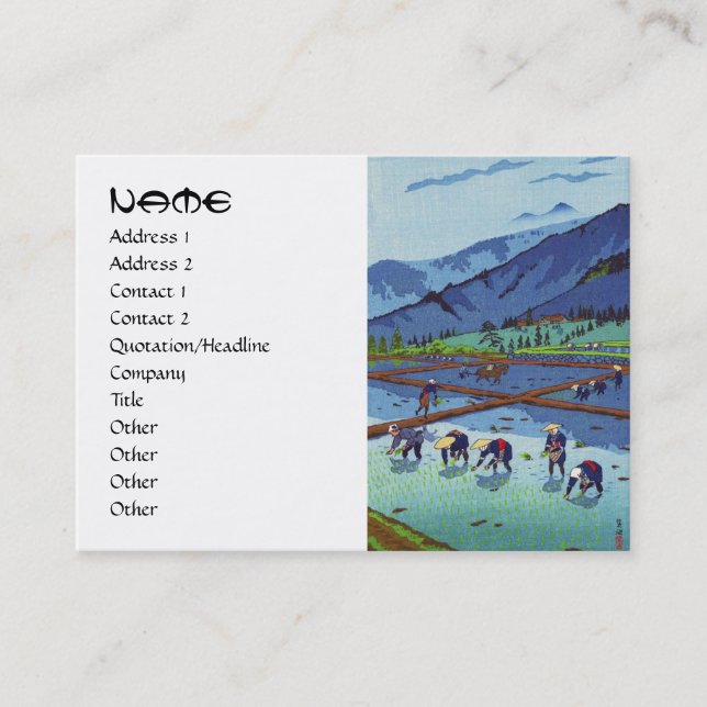 Cartão De Visita Arroz de Shiro Kasamatsu que planta o cenário do (Frente)