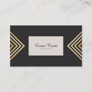 Cartão De Visita Art Deco Dourado Chevron Preto e Branco