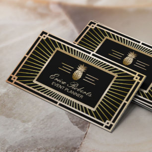 Cartão De Visita Art deco Dourado do abacaxi do vintage do