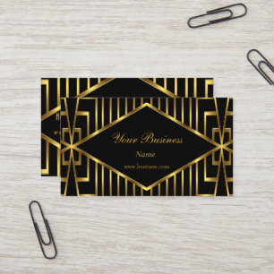 Cartão De Visita Art Deco Dourado Faixa Preta Elegante Sofisticado