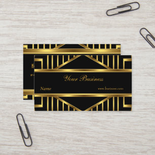 Cartão De Visita Art Deco Dourado Faixa Preta Elegante Sofisticado