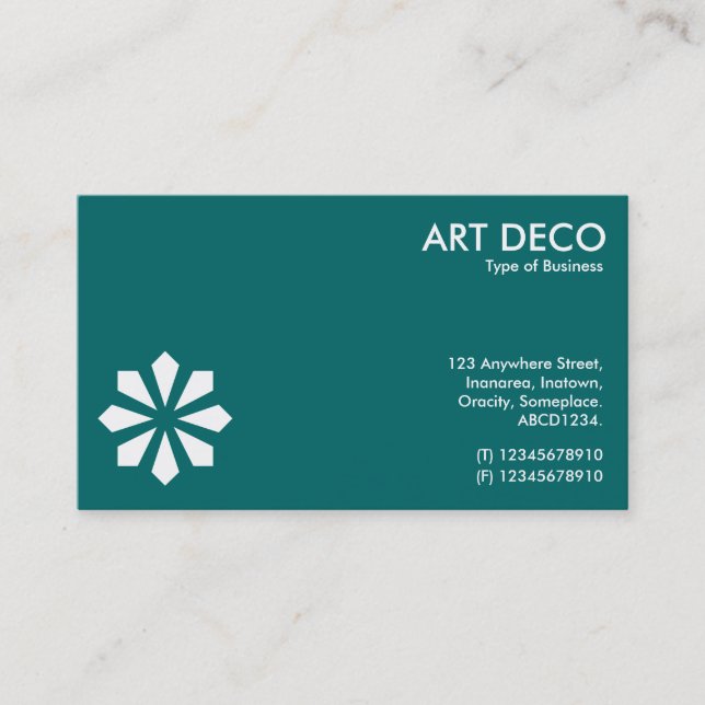 Cartão De Visita Art Deco Flower Symbol - Teal Green 006666 (Frente)