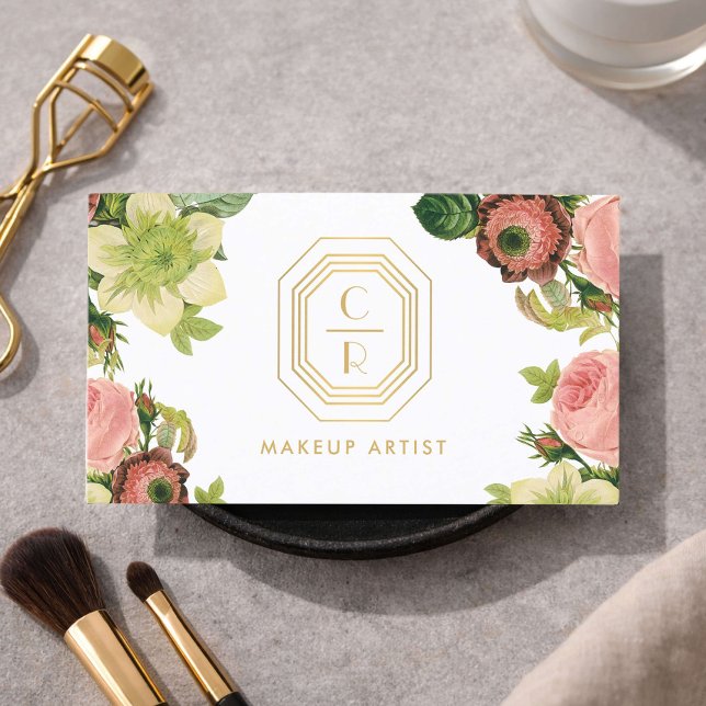 Cartão De Visita Art Deco Monogram Bridal Makeup Artist (Criador carregado)