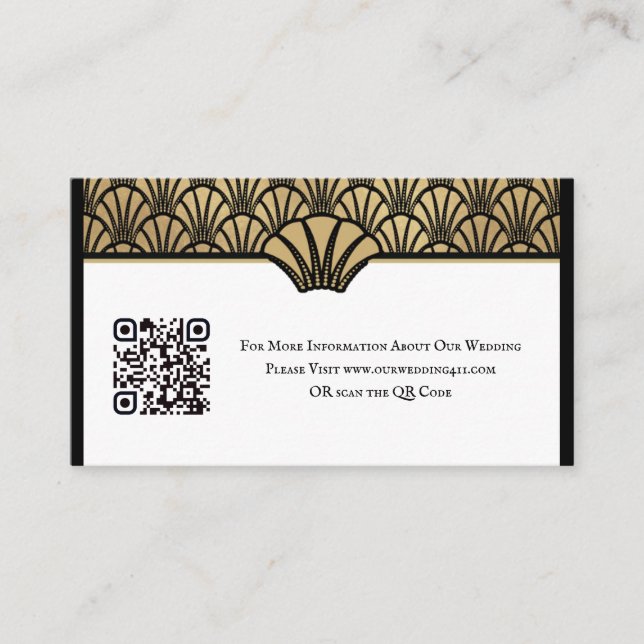 Cartão De Visita Art Deco QR Code Information Black Dourado Weding (Frente)