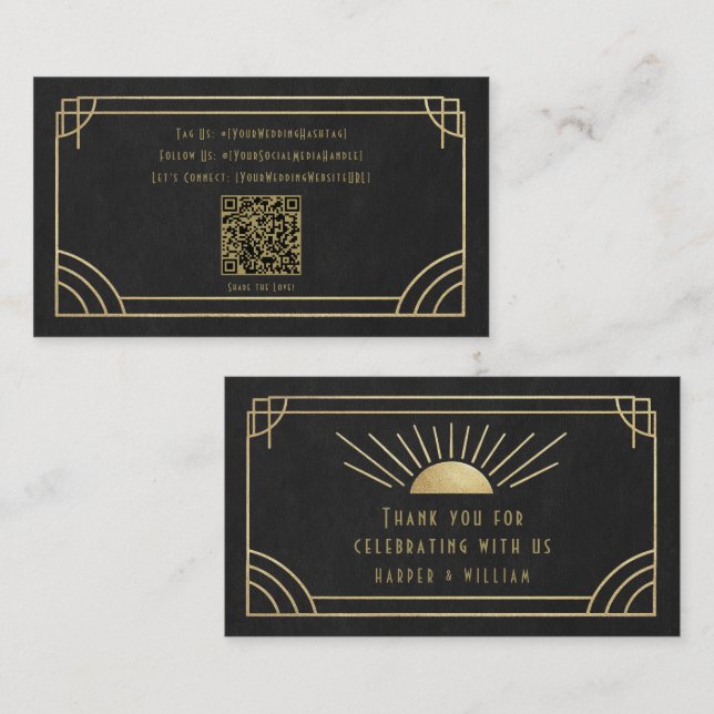 Cartão De Visita Art Deco Social & Thank You Cards (Frente/Verso)