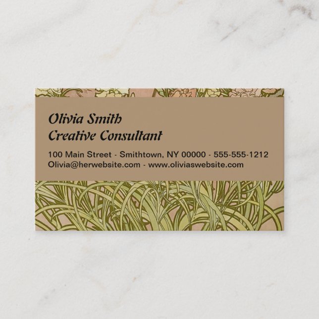 Cartão De Visita Art Nouveau Alfonse Mucha Floral (Frente)