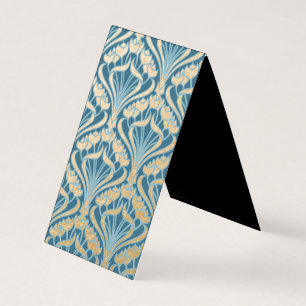 Cartão De Visita Art Nouveau,dourado,teal,damasco,floral,padrão,ch