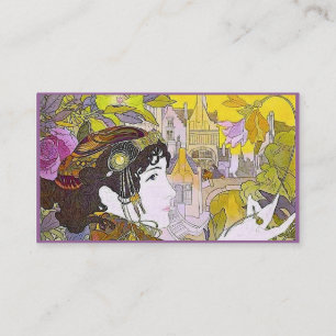 Cartão De Visita Art Nouveau Lady in a Garden