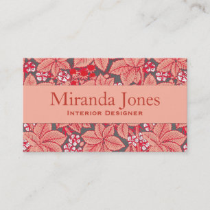 Cartão De Visita Art Nouveau Morangos e Folhas, Coral Laranja
