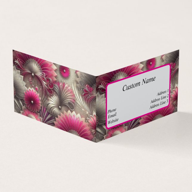 Cartão De Visita Art Nouveau Ventiladores rosa e prateados (Exterior)