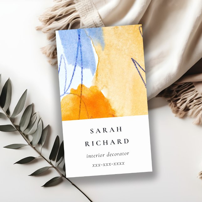 Cartão De Visita Arte abstrato Artística Amarela Azul (Criador carregado)
