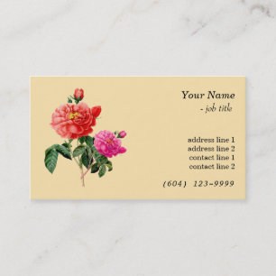 Cartão De Visita Arte botânica vintage flores de rosa vermelhas, ro
