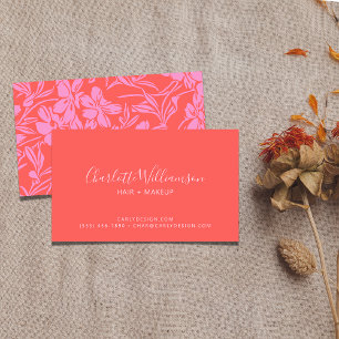 Cartão De Visita Arte Botânico Floral Boho em Rosa Vermelho Persona