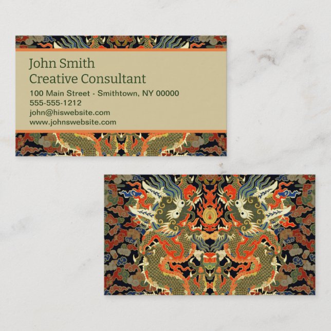 Cartão De Visita Arte Colorida do Dragão Asiático Chinês (Frente/Verso)