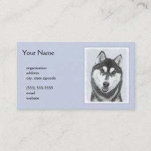 Cartão De Visita Arte de Cão Siberiana (Preto e Branco)