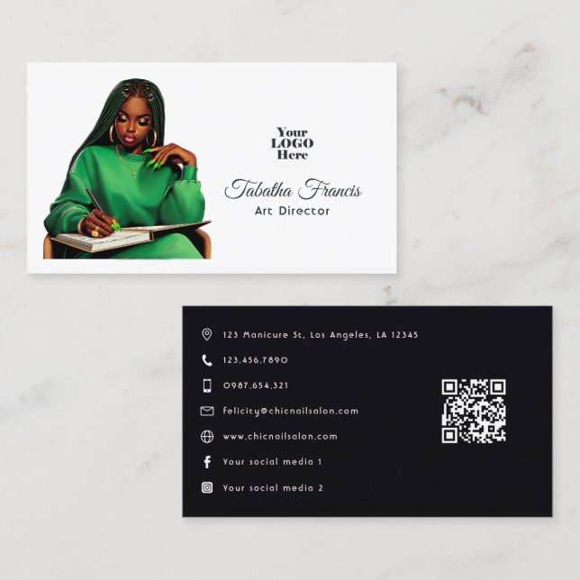 Cartão De Visita Arte de Liderança da Mulher Afro Negra Empoderada (Frente/Verso)