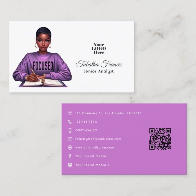 Cartão De Visita Arte de Liderança e Empoderamento da Mulher Afro N (Frente/Verso)