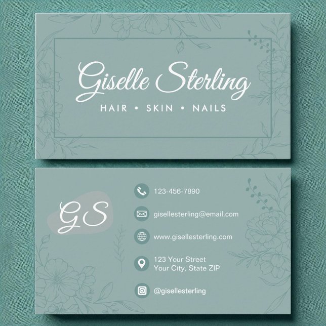 Cartão De Visita Arte de Linha Floral de Teal Mudada com Script Mod (Criador carregado)