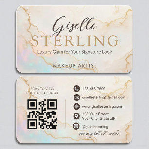 Cartão De Visita Arte de Maquiagem de Luxo Pearl Opal Script Dourad