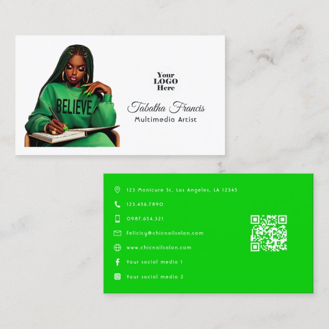 Cartão De Visita Arte de Mulher Negra Afro Boss Empoderada (Frente/Verso)
