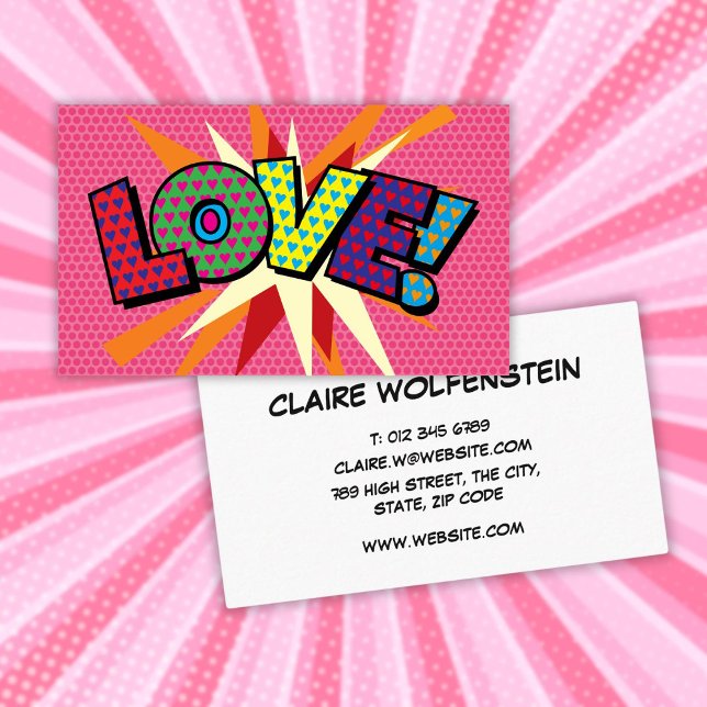 Cartão De Visita Arte de Quadrinhos Pop Personalizada de AMOR (Personalized Pop Art Comic Book LOVE Business Card)