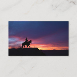 Cartão De Visita Arte de Silhueta de Cowboy Western Crepúsculo Roxo